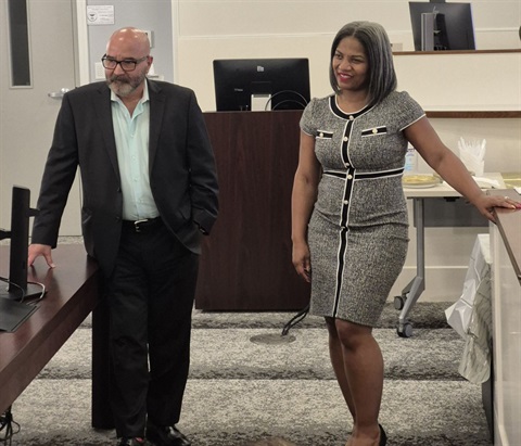 Magistrate Larry Sanchez and Judge Lasheyl Stroud at specialty dockets graduation in September.